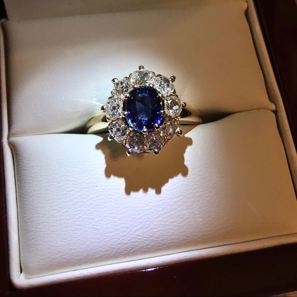 14k Victorian Sapphire Old Miner Diamond Ring